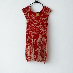 Anthropolgie Maeve Indiga Swing Short Dress Short Sleeves Orange White Dove - M